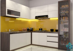Tủ bếp An Cường phủ Laminate màu trắng sáng