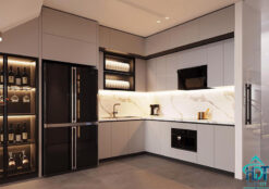 Tủ bếp chữ L gỗ công nghiệp An Cường