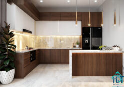 Tủ bếp có đảo gỗ công nghiệp An Cường