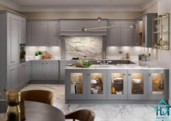 Tủ bếp MDF Laminate màu xám nhạt Bắc Âu