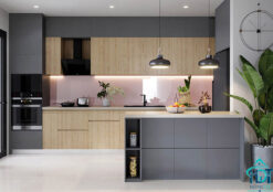 Tủ bếp MDF phủ Melamine phối 2 màu