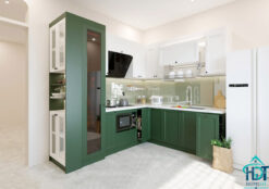 Tủ bếp MDF An Cường sơn bệt xanh rêu