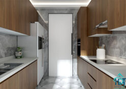 Tủ bếp song song MDF lõi xanh phủ Melamine