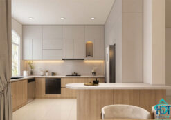 Tủ bếp MDF màu sáng phong cách tối giản