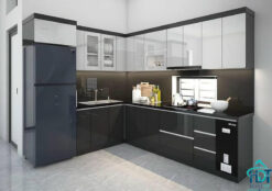 Tủ bếp MDF Laminate phối 2 màu hiện đại