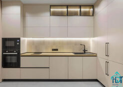 Tủ bếp MDF phủ Melamine màu be sáng