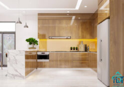 Tủ bếp MDF phủ Acrylic vân gỗ sáng