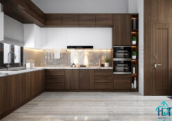 Tủ bếp MDF phủ Melamine vân gỗ óc chó