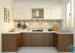 Tủ bếp MDF phủ Melamine màu gỗ nâu sẫm