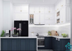 Tủ bếp MDF phun sơn 2K trắng tinh tế